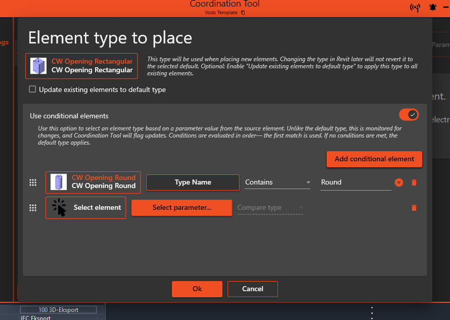 Element type to place